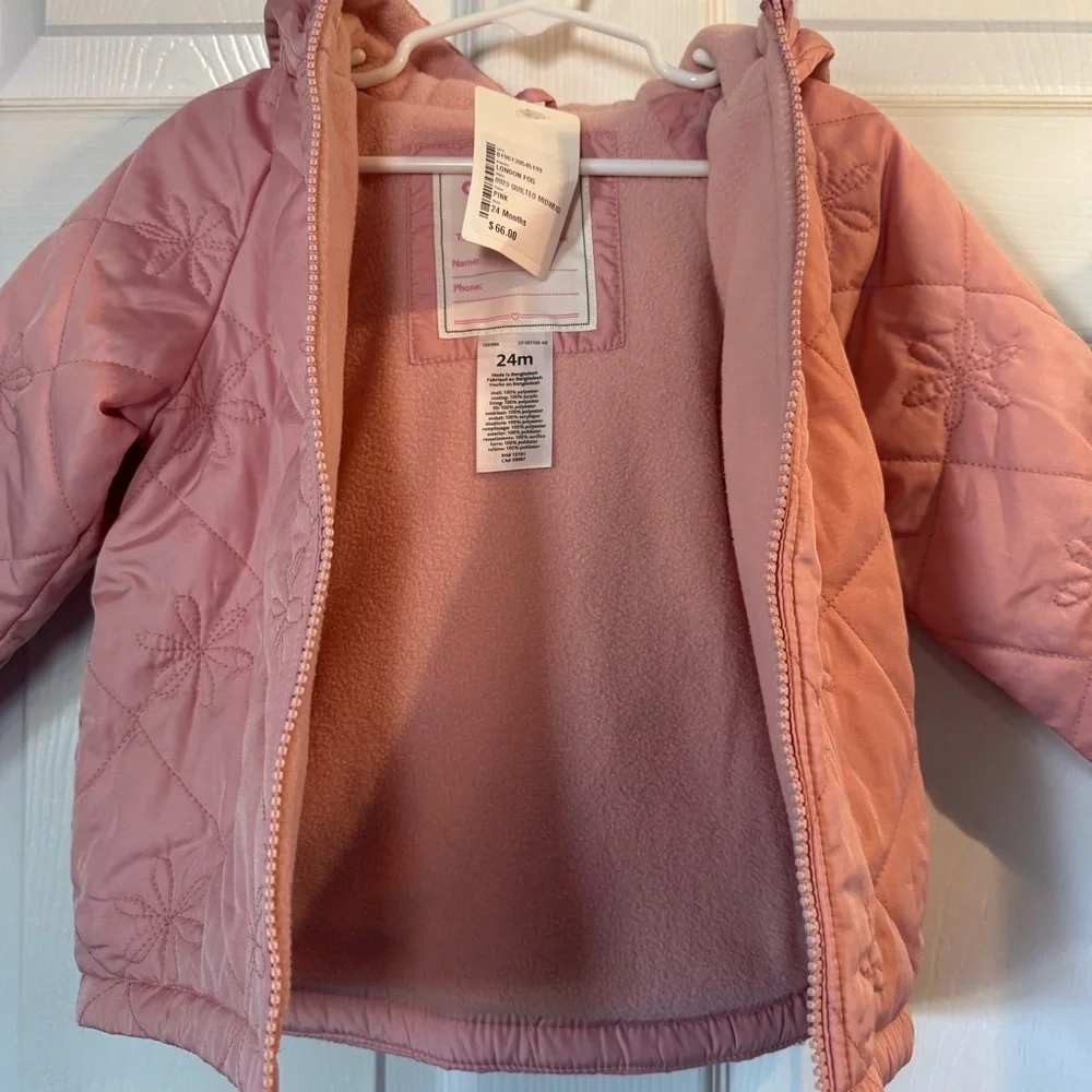 Carter’s Toddler Girls 24M Pink‎ Quilted Floral Hooded Jacket NWT